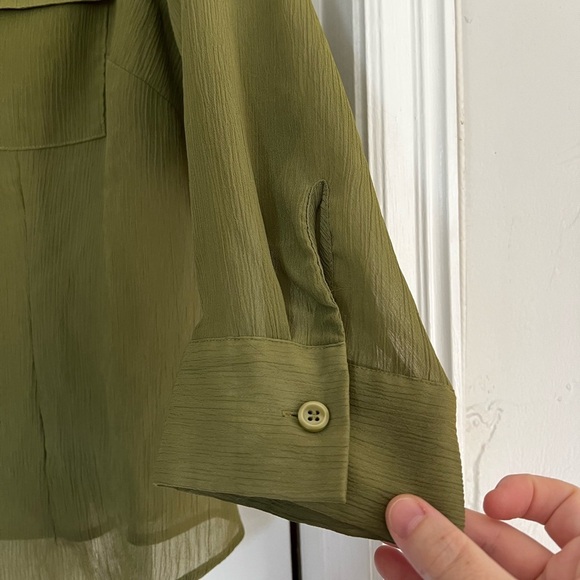 Emma James 16W Sheer Olive Green Blouse Plus Size Button Down Lightweight Top - Picture 2 of 8